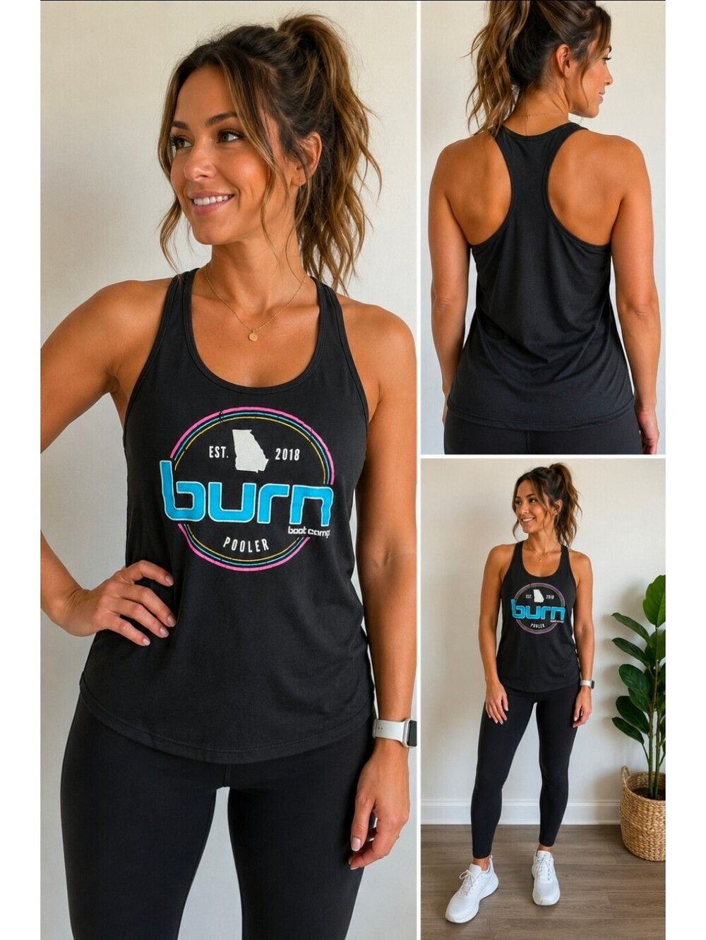 Burn Boot Camp Pooler GA Women's Racerback Tank Top Black Fitness Gym Graphic